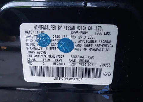 2019 Infiniti Q50 3.0T Luxe из США, поврежденный, VIN JN1EV7AP8KM517007